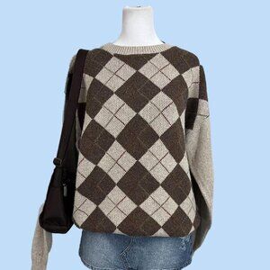 vintage 90s argyle indie skate grunge academia chunky knit sweater